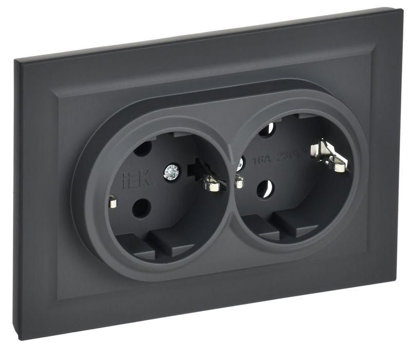 розетка 2-м сп brite рс12-3-брг 16а в сборе с заземл. без защ. шторок графит iek br-r21-16-k53-f от BTSprom.by