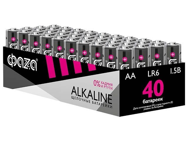 батарейка 40шт (коробка) aa lr6 1,5v alkaline lr6a-p40  фаzа alkaline pack-40 (40 батареек в коробке (20 спаек по 2 шт)) 5023017 от BTSprom.by