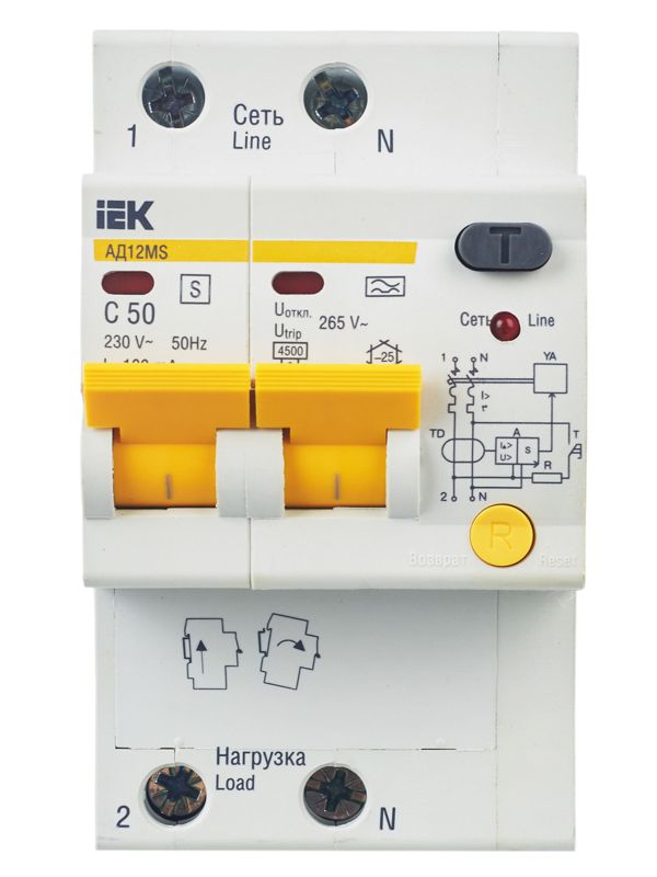  Выключатель автоматический дифференциального тока селективный 2п 50А 100мА тип A АД12MS KARAT IEK MAD123-2-050-C-100 фото в каталоге от BTSprom.by