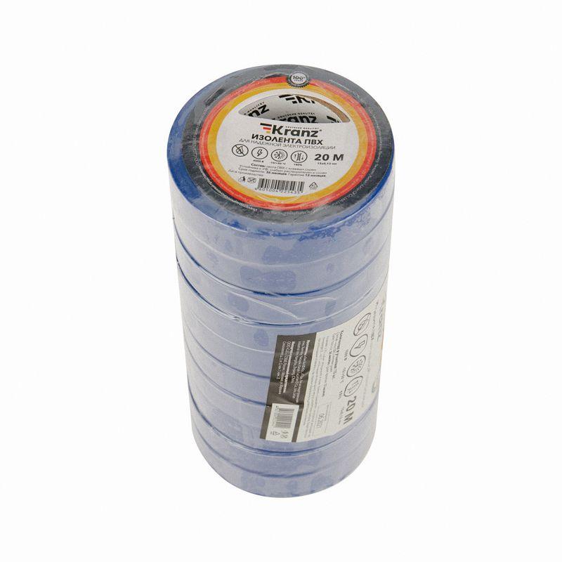 Изолента ПВХ 0.13х15мм 20м синяя (уп.10шт) Kranz KR-09-2605 фото в каталоге от BTSprom.by