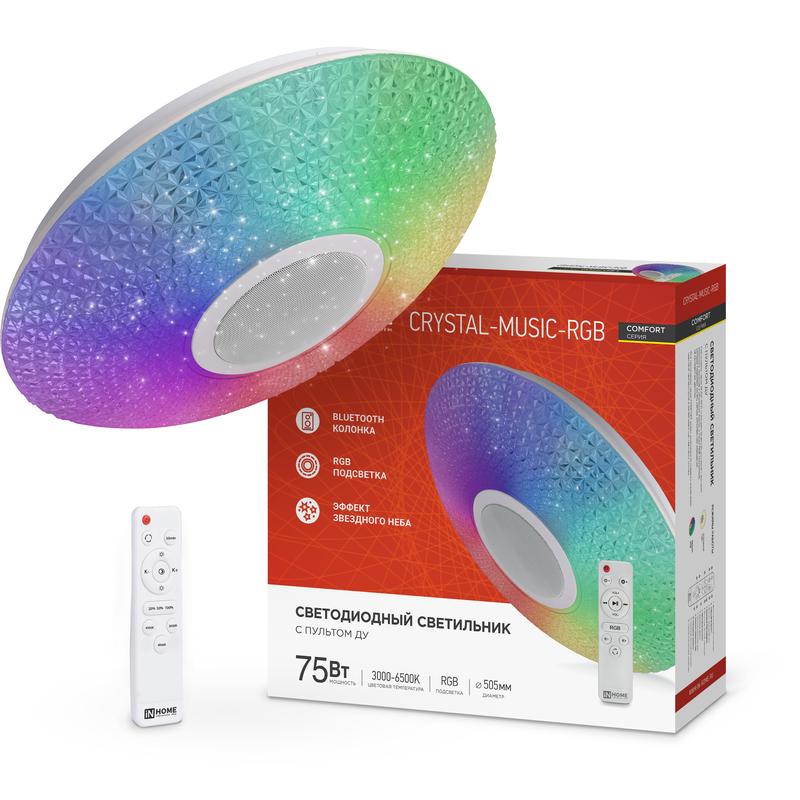 светильник светодиодный comfort crystal-music-rgb 75вт 3000-6500к 6000лм 230в 505х125мм с пультом ду in home 4690612044569 от BTSprom.by