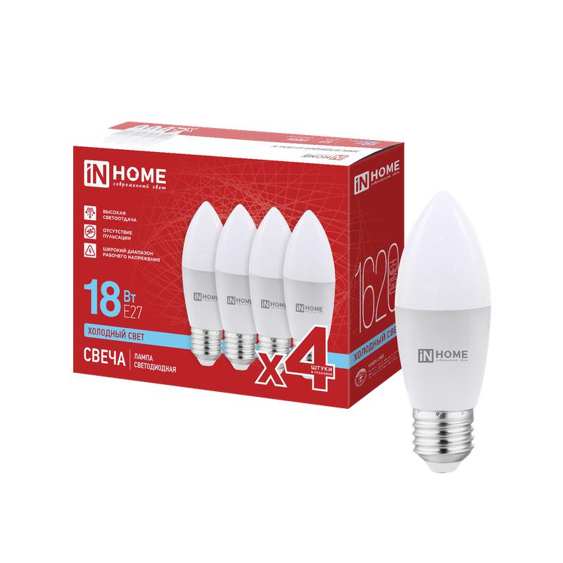 лампа светодиодная led-свеча-vc 4pack 18вт свеча 6500к e27 1620лм 230в (уп.4шт) in home 4690612066752 от BTSprom.by