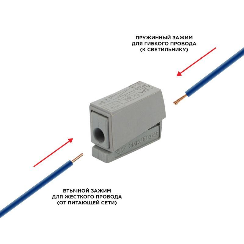  Клемма строительно-монтажная СМК 224-101 1-проводная 1.0-2.5/0.5-2.5кв.мм для светильника сер. (уп.10шт) Rexant 07-2401-10 фото в каталоге от BTSprom.by