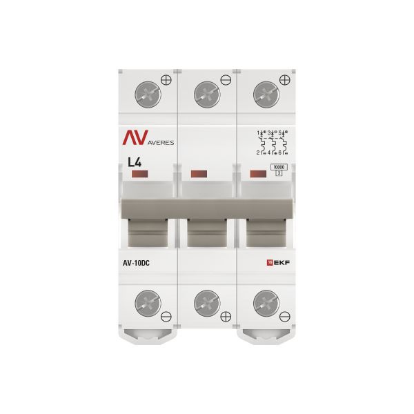  Выключатель автоматический модульный 3п L 4А 10кА AV-10 DC AVERES EKF mcb10-DC-3-04L-av фото в каталоге от BTSprom.by