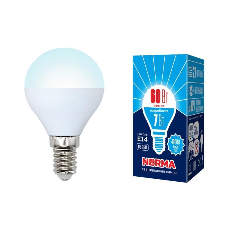 лампа светодиодная led-g45-7w/nw/e14/fr/nr norma 7вт матовая e14 (упак. картон) volpe ul-00003819 от BTSprom.by