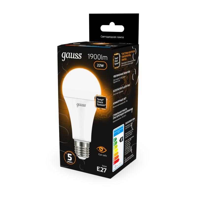 Лампа светодиодная Black 22Вт A70 грушевидная 3000К тепл. бел. E27 1900лм GAUSS 102502122 фото в каталоге от BTSprom.by