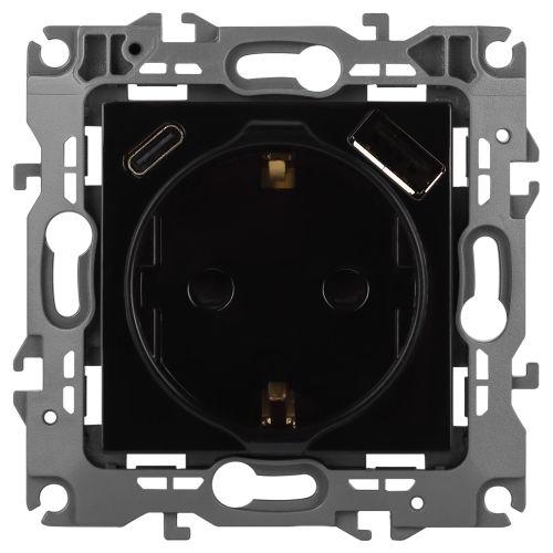 розетка эра12 12-4108-06 16а 250в 2p+e с usb type-a+c 5в-3а защ. шторки черн. эра б0067746 от BTSprom.by