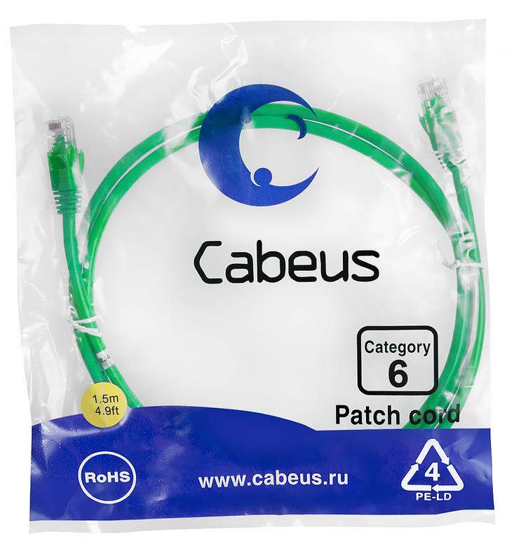 патч-корд u/utp кат.6 pc-utp-rj45-cat.6-1.5m-gn 2xrj45/8p8c неэкранир. pvc 1.5м зел. cabeus 8685c от BTSprom.by