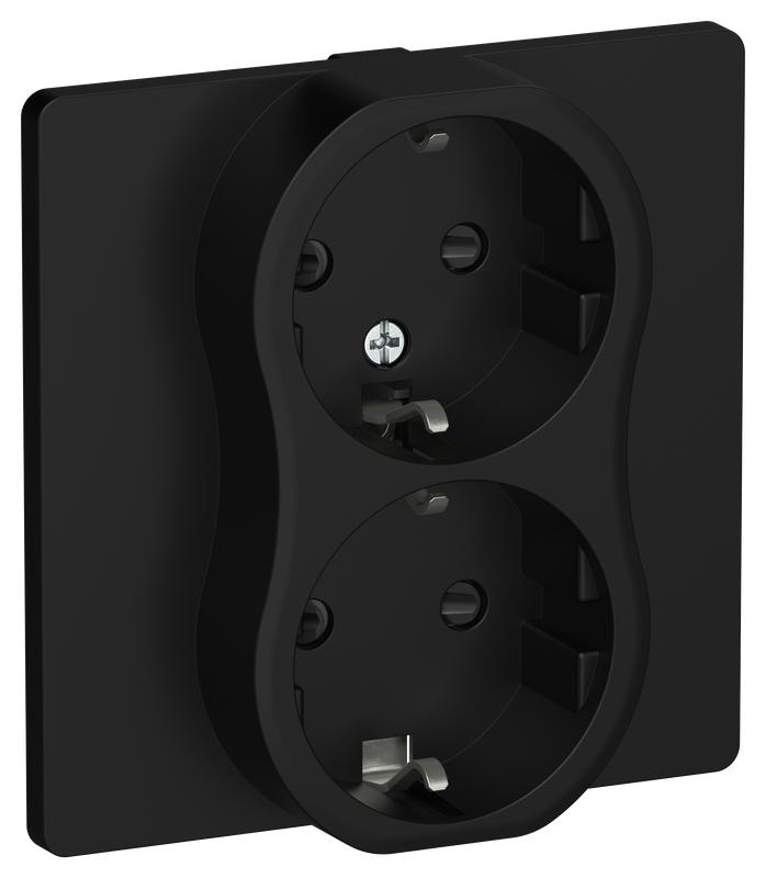 розетка 2-м сп flite рсш12-0-к-флч 16а с заземл. с защ. шторками в сборе механизм черн. iek fi-r24c-16-k02 от BTSprom.by