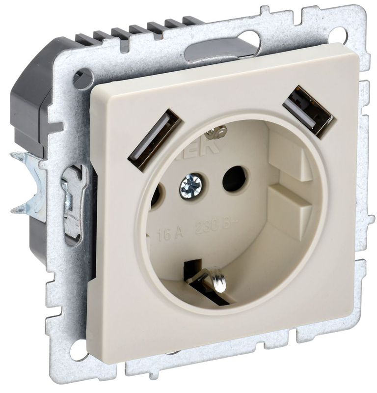 розетка brite рюш10-2-бркр 16а с usb a+a 3.1а с заземл. защ. шторки механизм беж. iek br-r14-16-u21-d31-k10 от BTSprom.by