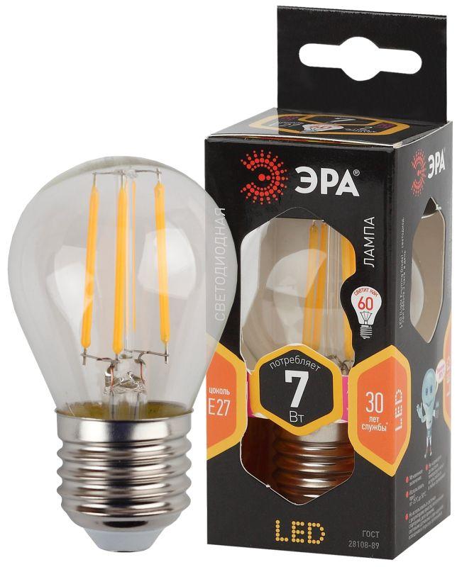 лампа светодиодная филаментная f-led p45-7w-827-e27 е27 / е27 7вт шар тепл. бел. эра б0035591 от BTSprom.by