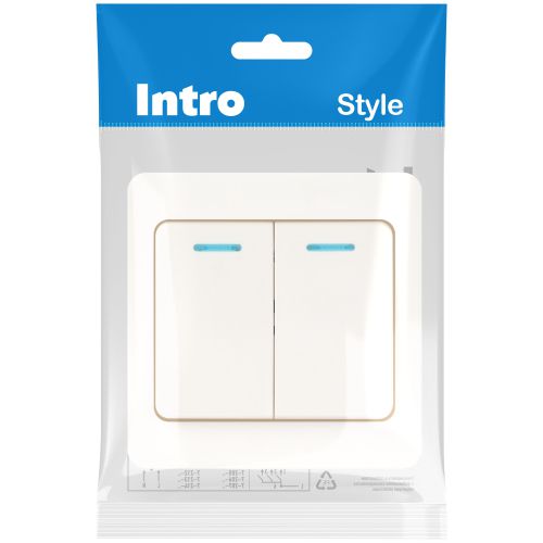  Выключатель 2-кл. СП Style 7-105-01 10А IP20 250В с подсветкой бел. Intro Б0060631 фото в каталоге от BTSprom.by