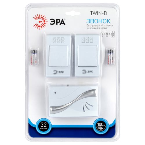  Звонок беспроводной TWIN-B ЭРА Б0019877 фото в каталоге от BTSprom.by