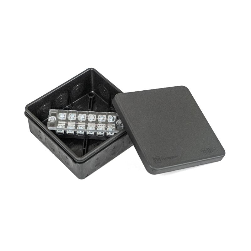 коробка распределительная 100х100х40 для прямого монтажа двухкомпонентн. (hf) в компл. с 6-кл. зажимами сечение до 2.5 кв.мм черн. промрукав pr80.0171 от BTSprom.by