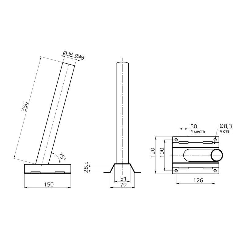  Кронштейн 122х150х400мм d38мм для уличных светильников на столб под бандажную ленту GAUSS 903265501 фото в каталоге от BTSprom.by
