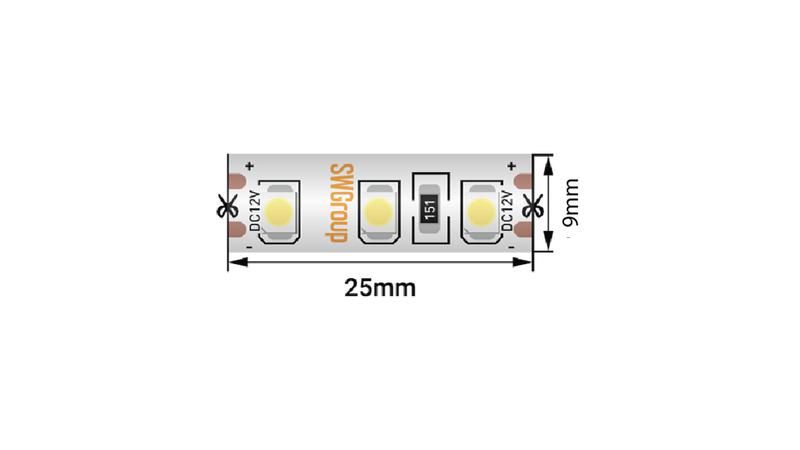 лента светодиодная стандарт 3528 120led/м 9.6вт/м тепл. бел. 24в ip66 со скотчем 3м (уп.5м) swg standard 00-00014781 от BTSprom.by