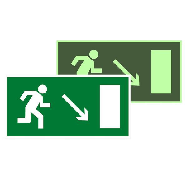 знак эвакуационный e 07 "направление к эвакуационному выходу направо вниз" 150х300мм пластик с покрытием фотолюминесцентным ekf pn-e-07-f от BTSprom.by