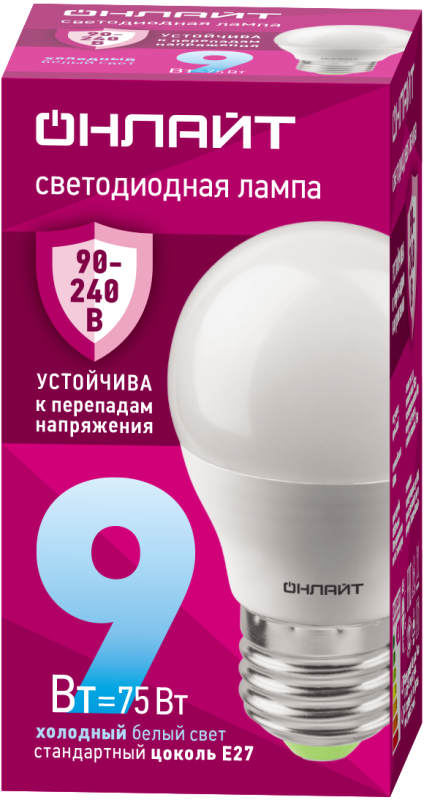 лампа светодиодная 90 424 oll-g45-9-230-6.5k-e27-fr (pro 90-240в) онлайт 90424 от BTSprom.by