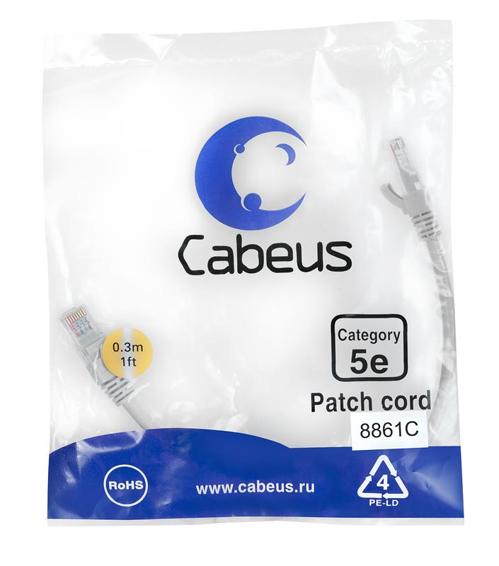 патч-корд u/utp кат.5e pc-utp-rj45-cat.5e-0.3m-lszh 2хrj45/8p8c неэкранир. lszh 0.3м сер. cabeus 8861c от BTSprom.by