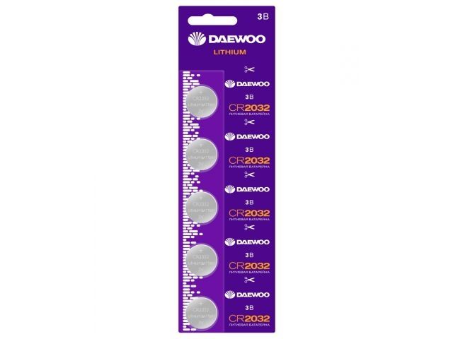 батарейка cr2032 3v lithium 5шт.(блистер) daewoo (литиевая) 5030268 от BTSprom.by