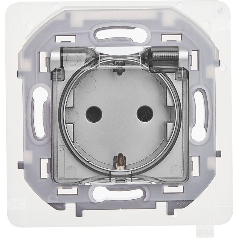  Розетка 1-м СП Inspiria 16А IP44 250В 2P+E защ. шторки с крышкой немецк. стандарт механизм алюм. IEK 673742 фото в каталоге от BTSprom.by