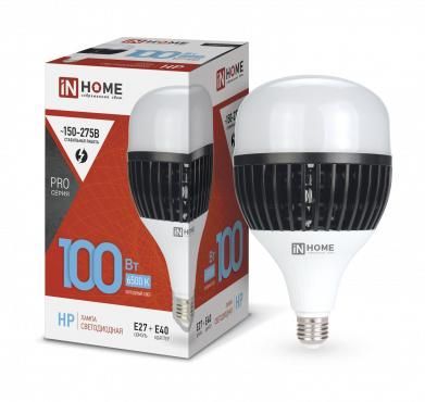 лампа светодиодная led-hp-pro 100вт грушевидная 6500к холод. бел. e27 9500лм 150-275в с адаптером e40 бел. in home 4690612035697 от BTSprom.by