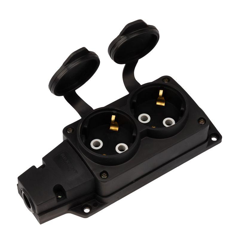 колодка удлинителя 2-м с заземл. 16а ip54 влагозащ. с защ. крышкой compact каучук черн. rexant 111-222 от BTSprom.by