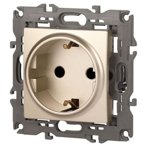  Розетка 1-м СП Эра Elegance 14-2102-04 16А IP20 16AX 250В 2P+E Schuko защ. шторки шампань Эра Б0034275 фото в каталоге от BTSprom.by
