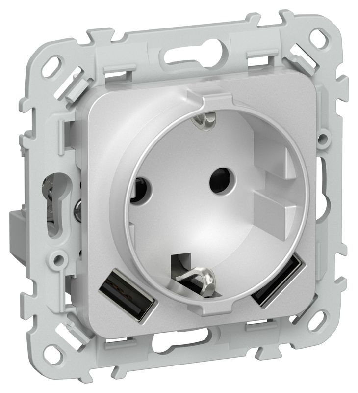 розетка 1-м сп flite рсюша11-1-фла 16а с usb a+a 3.1а с заземл. с защ. шторками безвинтовое крепление механизм алюм. iek fi-r14-16-1-u21-d31-k47 от BTSprom.by