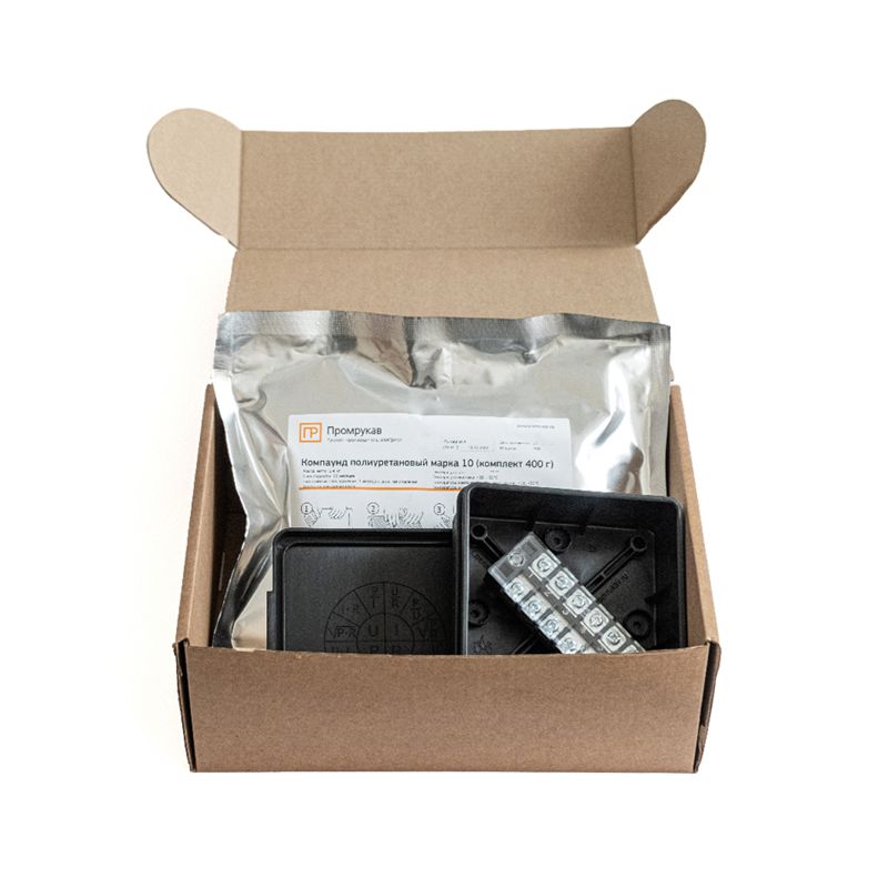 коробка распределительная 100х100х40 (hf) двухкомпонентн. в комплекте с компаундом и с 6-кл. зажимами черн. промрукав pr80.0177 от BTSprom.by