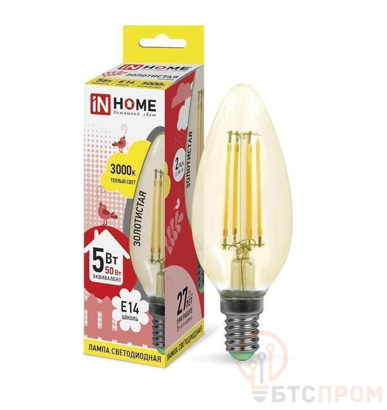 лампа светодиодная led-свеча-deco 5вт свеча золотая 3000к тепл. бел. e14 450лм 230в in home 4690612007182 от BTSprom.by