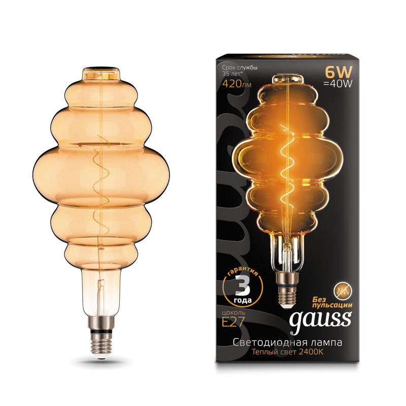 лампа светодиодная филаментная black filament 6вт honeycomb золотая 2400к тепл. бел. e27 420лм gauss 158802006 от BTSprom.by