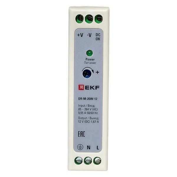  Блок питания на DIN-рейку 20Вт Uвх ~ 220В AC m Uвых - 12В DC постоянного тока EKF DR-M-20W-12 фото в каталоге от BTSprom.by
