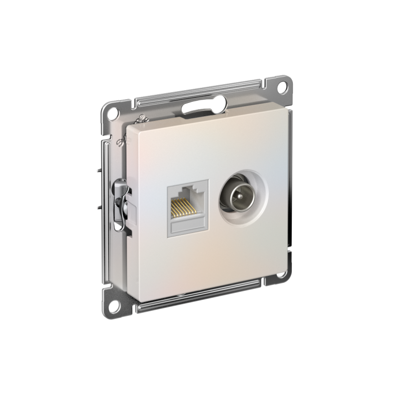 розетка компьютерная + телевизионная 2-м сп atlasdesign rj45 кат.5e + tv механизм жемчуж. se atn000489 от BTSprom.by