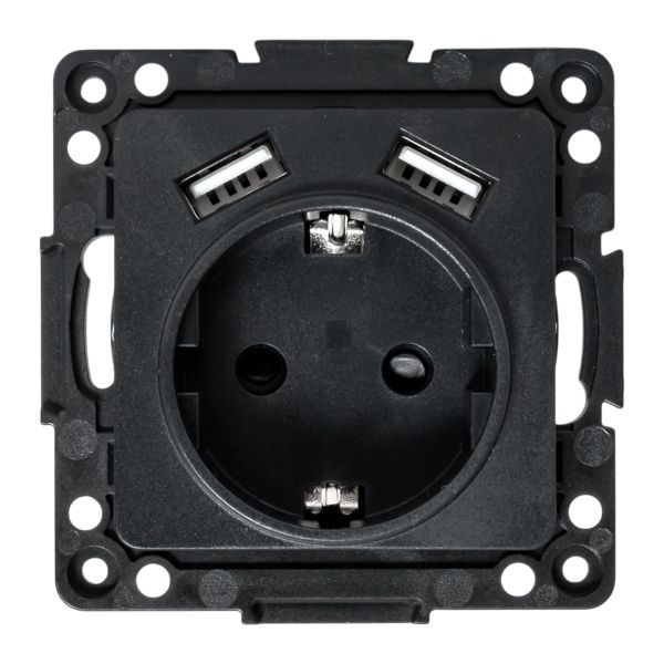  Розетка 1-м СП Стокгольм 16А USB 2A с заземл. защ. шторки винтов. клеммы механизм черн. EKF EZR16-2USB-typeA фото в каталоге от BTSprom.by