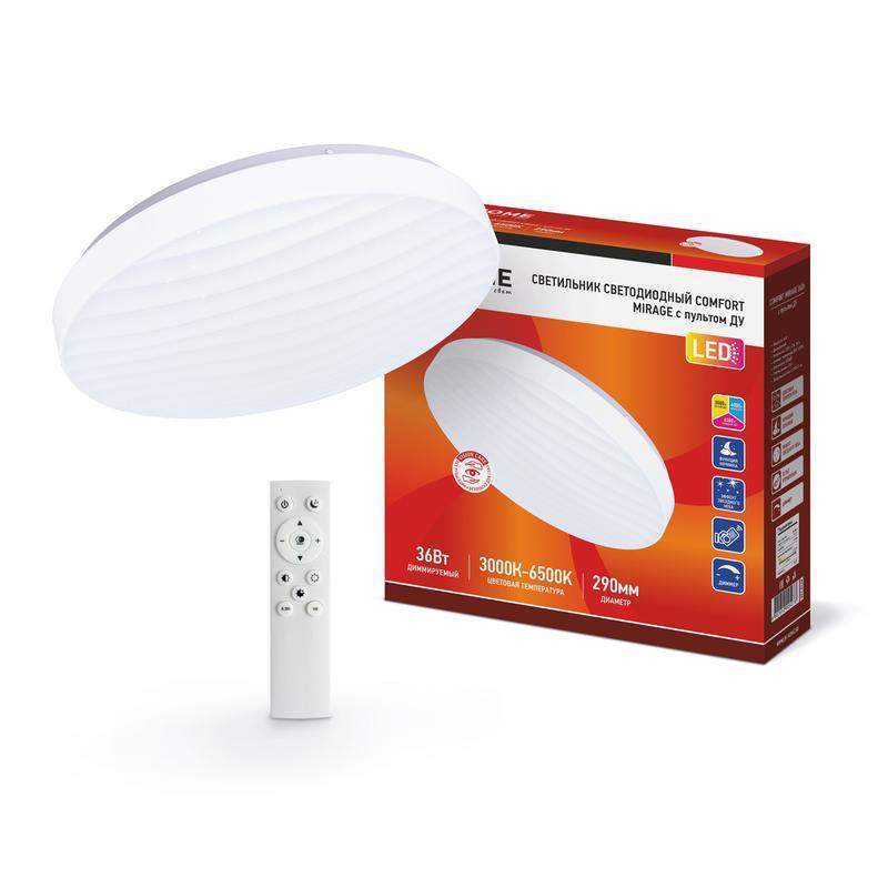 светильник светодиодный comfort mirage 36вт 3000-6500к 2900лм 230в 290х70мм с пультом ду in home 4690612025278 от BTSprom.by