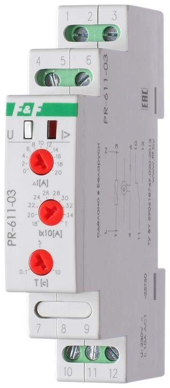 реле тока pr-611-03 (180-360а ; регулир. задержка отключ.; с выносным тт в комплекте 1 модуль; монтаж на din-рейке) f&f ea03.004.015 от BTSprom.by