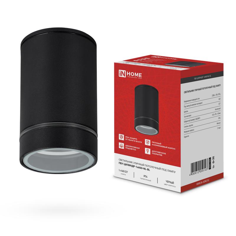 светильник пбу цилиндр-1хa60-nl-bl ip54 уличный потолочн. с подсветкой черн. in home 4690612059143 от BTSprom.by