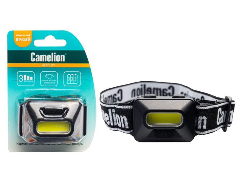 фонарь налобный led5384 1вт cob led 3 реж. 3xaaa пласт блист черн. camelion 15689 от BTSprom.by