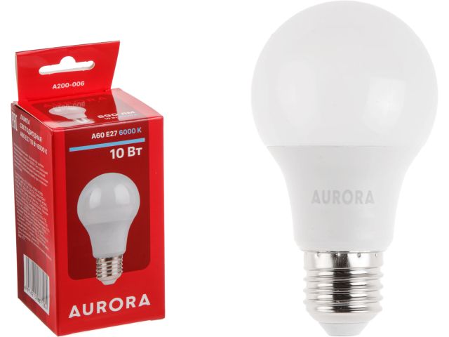 лампа светодиодная a60 стандарт 10вт 230в e27 6000k aurora a200-006 от BTSprom.by