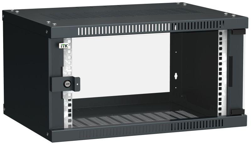 шкаф linea we 6u 600x450мм дверь стекло черн. itk lwe5-06u64-gf от BTSprom.by
