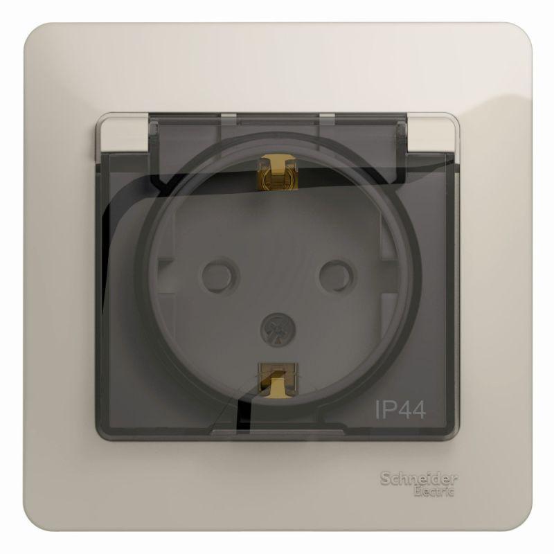 розетка 1-м сп glossa 16а ip44 250в с заземл. защ. шторки с крышкой в сборе молоч. se gsl000948 от BTSprom.by