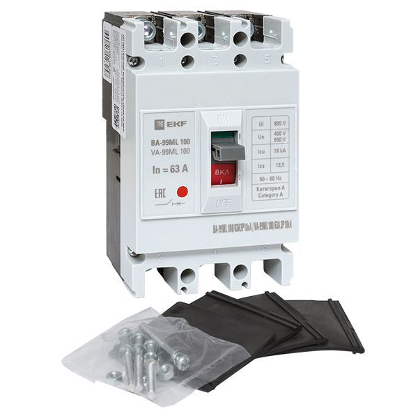  Выключатель автоматический 3п 100/63А 18кА ВА-99МL Basic EKF mccb99-100-63mi фото в каталоге от BTSprom.by