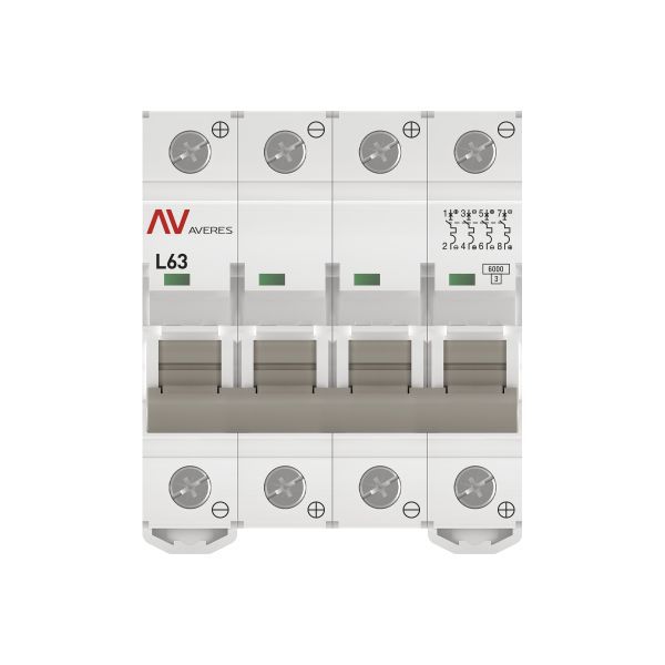  Выключатель автоматический модульный 4п L 63А 6кА AV-6 DC AVERES EKF mcb6-DC-4-63L-av фото в каталоге от BTSprom.by