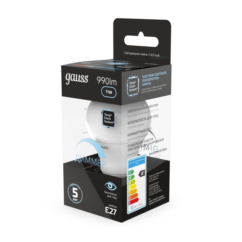 Лампа светодиодная Black 11Вт A60 грушевидная 4100К нейтр. бел. E27 990лм диммир. GAUSS 102502211-D фото в каталоге от BTSprom.by