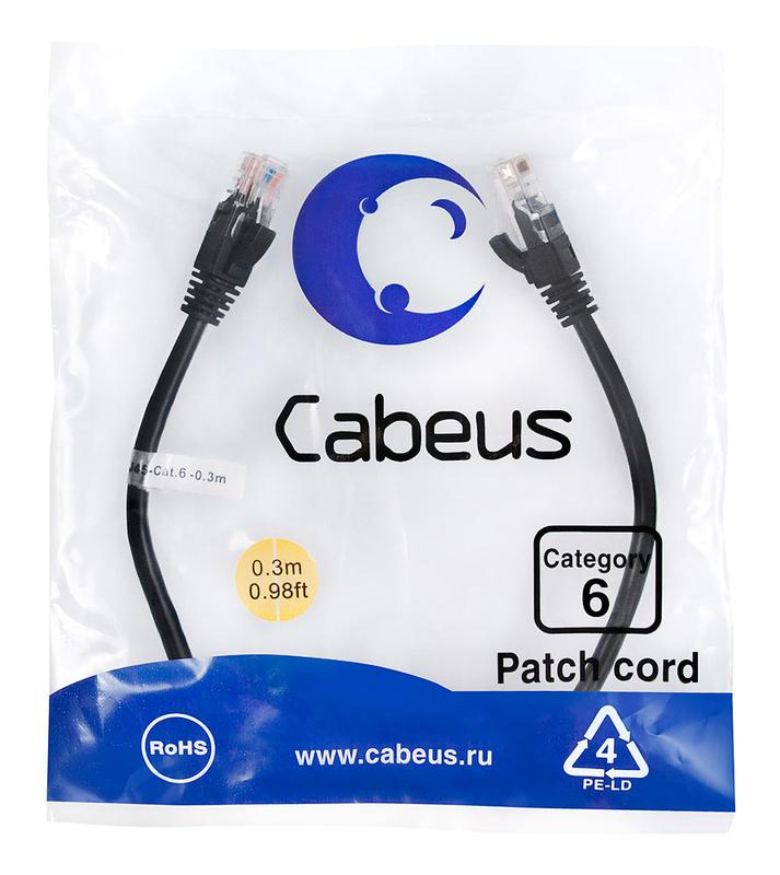 патч-корд u/utp кат.6 pc-utp-rj45-cat.6-0.3m-bk 2xrj45/8p8c неэкранир. pvc 0.3м черн. cabeus 8661c от BTSprom.by