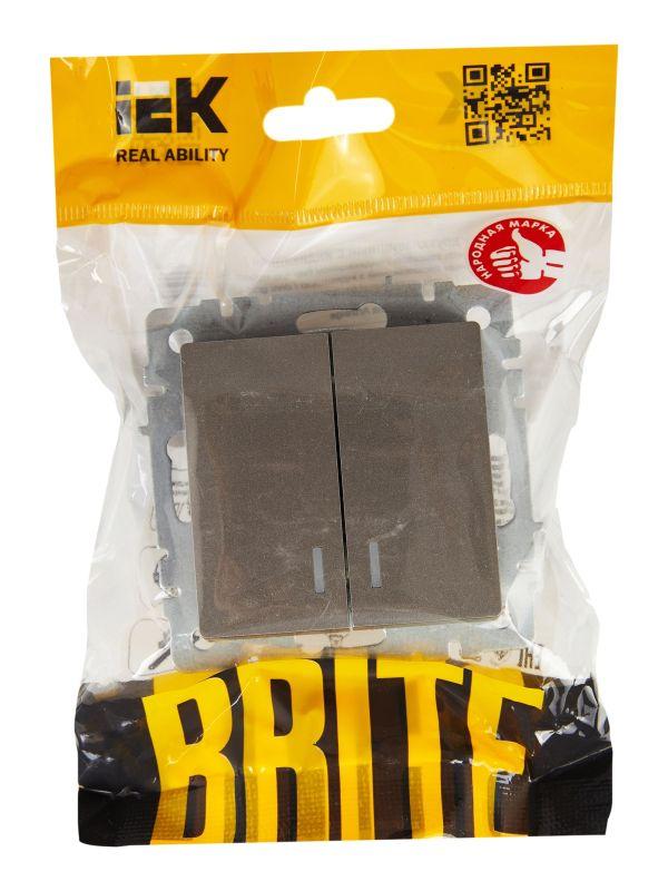  Выключатель 2-кл. СП BRITE ВС10-2-1-БрС 10А с индик. механизм сталь IEK BR-V20-1-10-K46 фото в каталоге от BTSprom.by