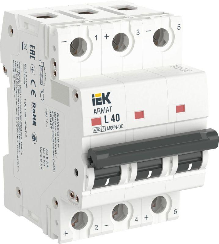 выключатель автоматический модульный 3п l 40а m06n-dc armat iek ar-m06n-3-l040dc от BTSprom.by
