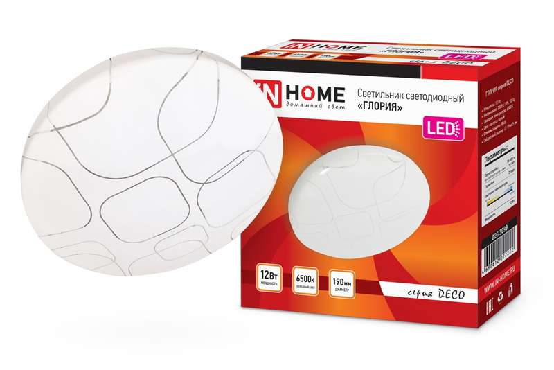 светильник светодиодный deco глория 12вт 6500к 1080лм 230в 210х65мм in home 4690612022222 от BTSprom.by