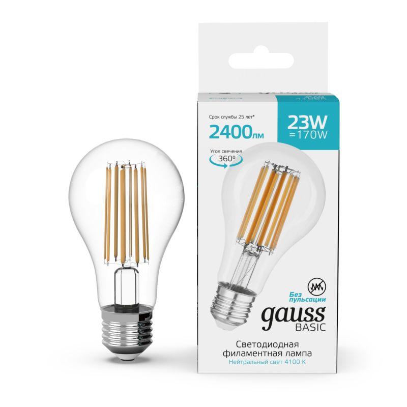 лампа светодиодная филаментная basic filament а70 23вт 4100к е27 2400лм gauss 40712232 от BTSprom.by
